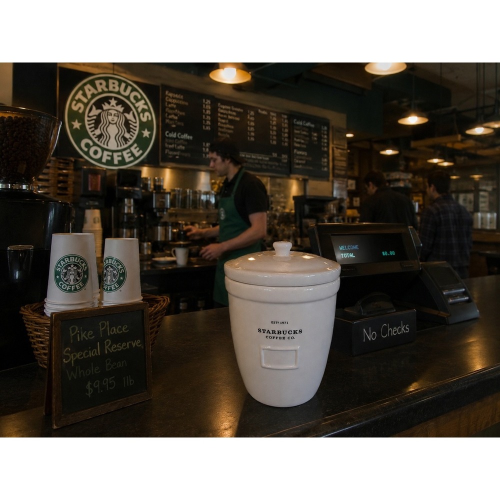 Starbucks Barista White Ceramic Coffee Canister Jar with Lid 2002 Vintage
